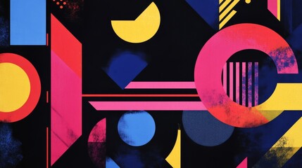 Aufkleber - Abstract geometric shapes with vibrant colors on dark background, modern art concept