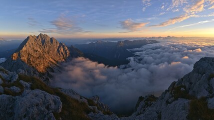 Poster - Majestic Mountain Sunrise Above Cloud Layer