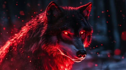 Enigmatic wolf featuring red face and luminous glow photos