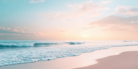 Wall Mural - a serene beach scene at sunset, with gentle waves lapping at the shore under a pastel sky. perfect f