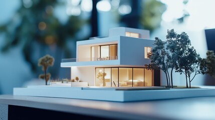 Architectural model maker studio background bright lighting clean layout