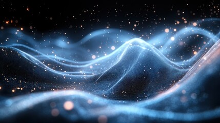 Wall Mural - Abstract Blue and White Waves with Glittering Particles