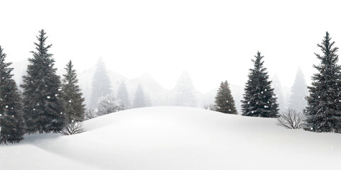 Canvas Print - png a snowy landscape with pine trees covered in snow background scenery winter.