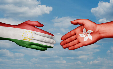 Hong Kong and Tajikistan country handshaking with flags, consensus concept international co-operation illustration