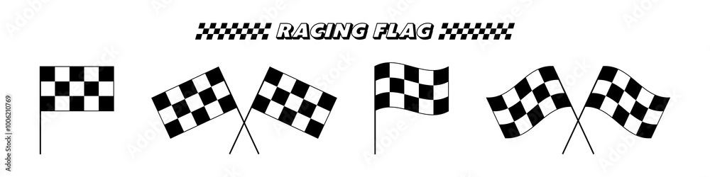 Four variations of a black and white checkered racing flag, including ...