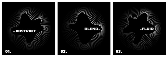 Wall Mural - three different abstract fluid shapes surrounded by smooth of lines with blend effect on a black bac