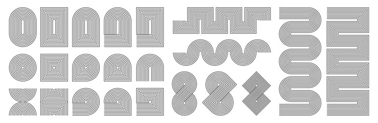 Wall Mural - set of different various geometric patterns made up of thin, concentric lines. the shapes range from