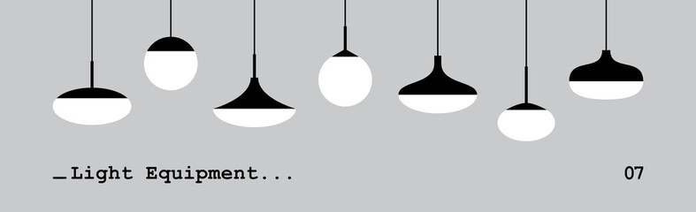 Wall Mural - collection of various hanging light fixtures in a minimalistic black and white design. can be us for