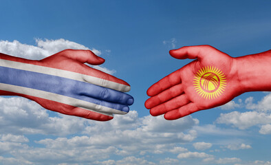 Kyrgyzstan and Thailand country handshaking with flags, consensus concept international co-operation illustration