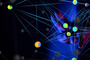 Fototapete - Global network. Blockchain. 3D illustration. Neural networks and artificial intelligence. Abstract