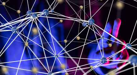 Fototapete - Global network. Blockchain. 3D illustration. Neural networks and artificial intelligence. Abstract