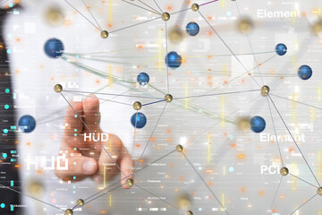 Poster - Global network. Blockchain. 3D illustration. Neural networks and artificial intelligence. Abstract