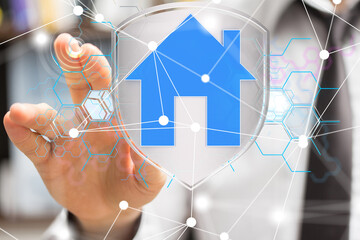 Poster - home iot - Neural network 3D illustration. Big data and cybersecurity - 3d