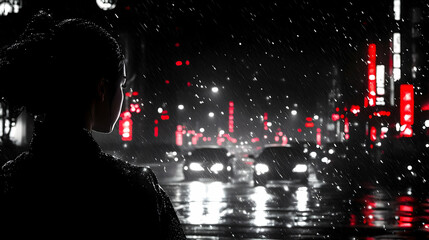 Sticker - Rainy Night in the City - Silhouettes and Reflections