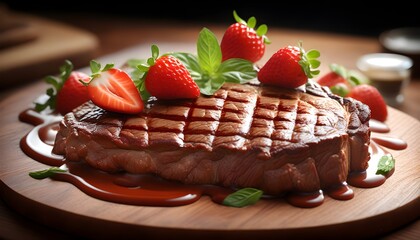 Canvas Print - Close-up of a fragrant medium rare steak highlighted against a white background for advertising and presentation purposes