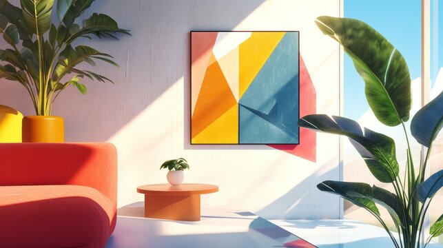A 2025 New Year card featuring bold geometric shapes, placed near a clear window with an outdoor view.