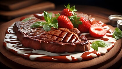 Canvas Print - Close-up of a fragrant medium rare steak highlighted against a white background for advertising and presentation purposes