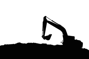 Canvas Print - Crawler excavators silhouette are digging the soil in the construction site on the white background