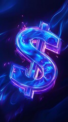 Sticker - Glowing dollar sign floating on blue background