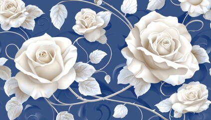 Poster - Featuring large-scale thorn roses on a dark blue background, this mural wallpaper features a variety of shapes and sizes.