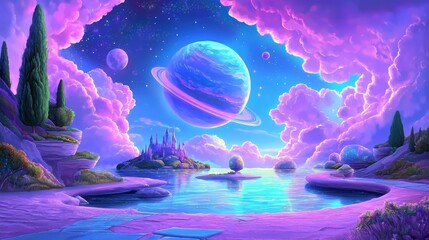 Aufkleber - In purple tones, this wallpaper portrays a dreamlike and surreal landscape