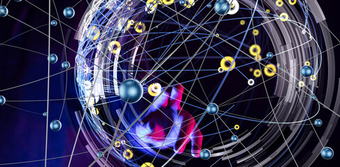Fototapete - Global network. Blockchain. 3D illustration. Neural networks and artificial intelligence. Abstract