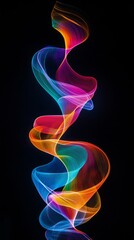 Canvas Print - Abstract colorful wavy lines flowing upwards on black background