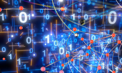 Poster - Neural network 3D illustration. Big data and cybersecurity - 3d