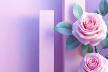 Wall Mural - Wallpaper with purple rose flowers and squares. Modern art for walls, or for home decor, generated using AI