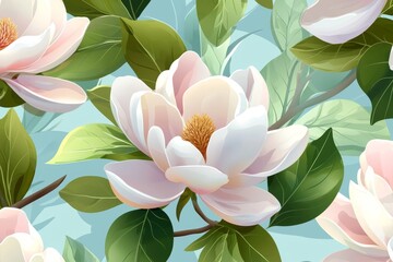 Wall Mural - Flower magnolia watercolor pattern wallpaper leaf seamless floral vintage. Stock image.