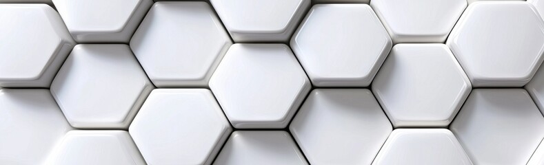 Poster - Background with white hexagons on a widescreen, abstract futuristic geometric backdrop or wallpaper with text copyspace