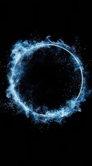 Wall Mural - blue particles ring forming a glowing circle on black background