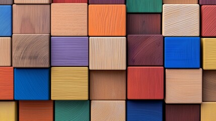 Poster - Background of abstract cube blocks wall stacking design for cubic wallpaper background, multicolored wooden blocks.
