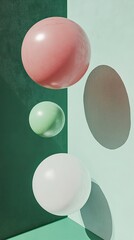 Poster - Three spheres floating on green and turquoise background