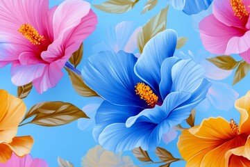 Wall Mural - Seamless flower pattern design watercolor fashion wallpaper nature spring nature drawing