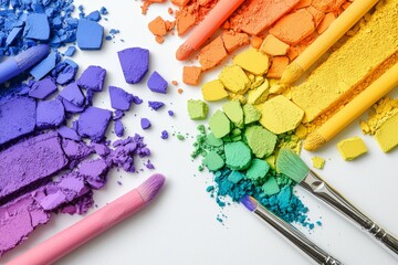 Poster - Various coloured stripes of sand and copy space on a white background.