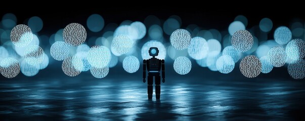 Poster - Digital Robot Surrounded by Abstract Light Bubbles