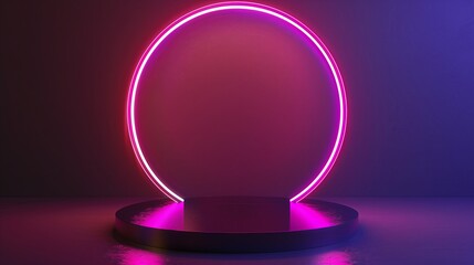 Poster - Modern Product Display: A Platform with Neon Lights