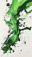 Wall Mural - Green and black paint splashing on white canvas