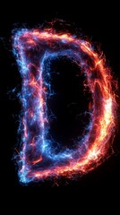 Wall Mural - letter d burning in red and blue flames on black background