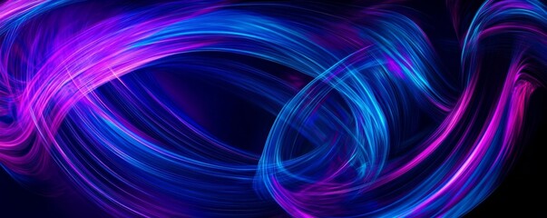 Wall Mural - abstract blue and purple light trails flowing on black background