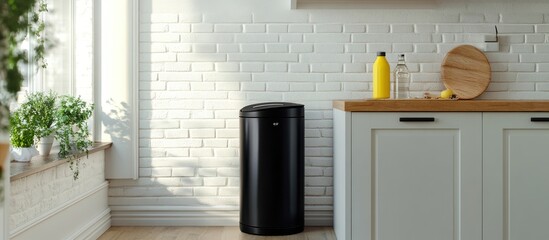 Wall Mural - Modern Kitchen Design with a Sleek Black Trash Can