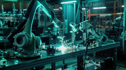 Poster - A robot is working on a piece of metal