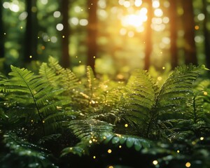 Canvas Print - Hiking in the forest, vibrant greenery, soft lighting, dynamic movement, serene atmosphere, photo-realistic