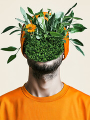 Poster - Creative bust design featuring lush green foliage and bright petals in place of facial features, merging art with botanic themes.