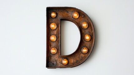 Wall Mural - Rusty marquee letter d with glowing lightbulbs