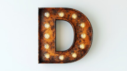 Wall Mural - Vintage rusty light letter d hanging on white wall