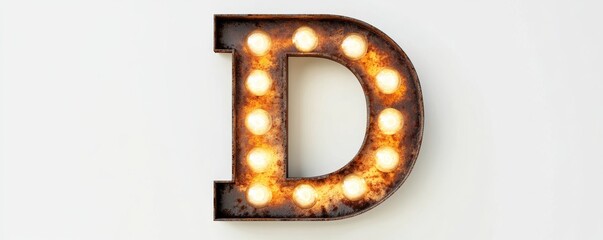 Wall Mural - Rusty metal letter d with edison light bulbs glowing