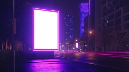 Wall Mural - Neon Billboard in Cityscape