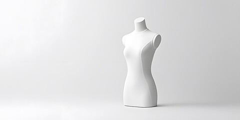 White mannequin torso displayed against a clean white background in a minimalist studio setting, featuring soft diffused lighting that highlights the elegant simplicity of fashion design.